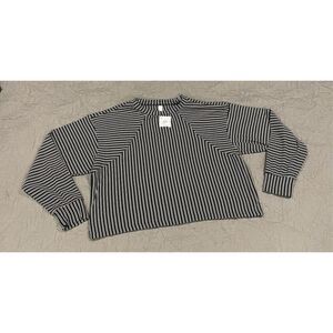 LC Couture Black and White Stripe Long Sleeve Crop New Small Oversized